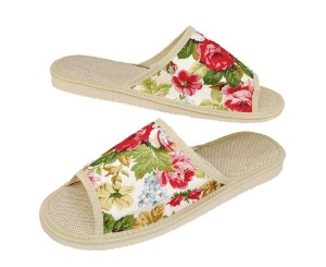 Kapcie Damskie Lniane 1992 w Kwiaty – Przewiewne Kapcie do Domu