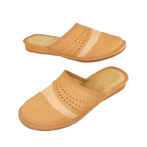 beżowe kapcie damskie skórzane 1740 klasyczne pantofle domowe