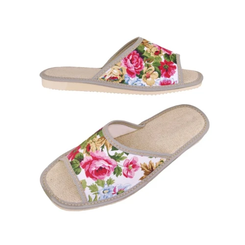 lekkie kapcie damskie do domu lniane w kwiaty komfortowe pantofle domowe