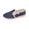 Kapcie damskie granatowe w białe groszki detal materiału
