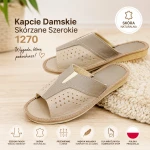 Kapcie Damskie Skórzane Szerokie 1270