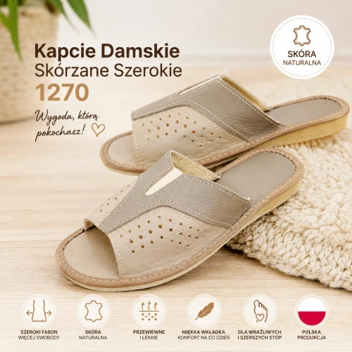 Kapcie Damskie Skórzane Szerokie 1270 – wygoda i komfort dla wymagających stóp