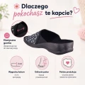 Kapcie damskie łąka Żelbut 8560- wyróżnienie regulacji podbicia elastyczną gumką, piktogram.