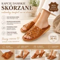 Brązowe kapcie damskie skórzane 1234 z perforowaną cholewką