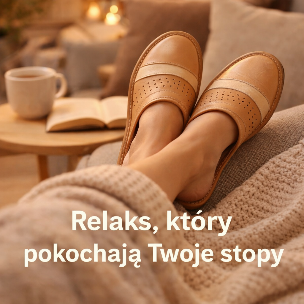 Kapcie damskie skórzane beżowe kryte 1740