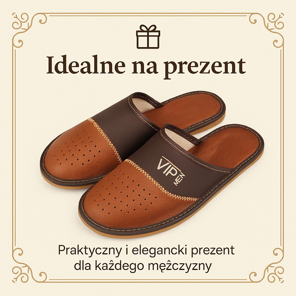Skórzane kapcie męskie VipMen 316 – propozycja wygodnych pantofli domowych na prezent