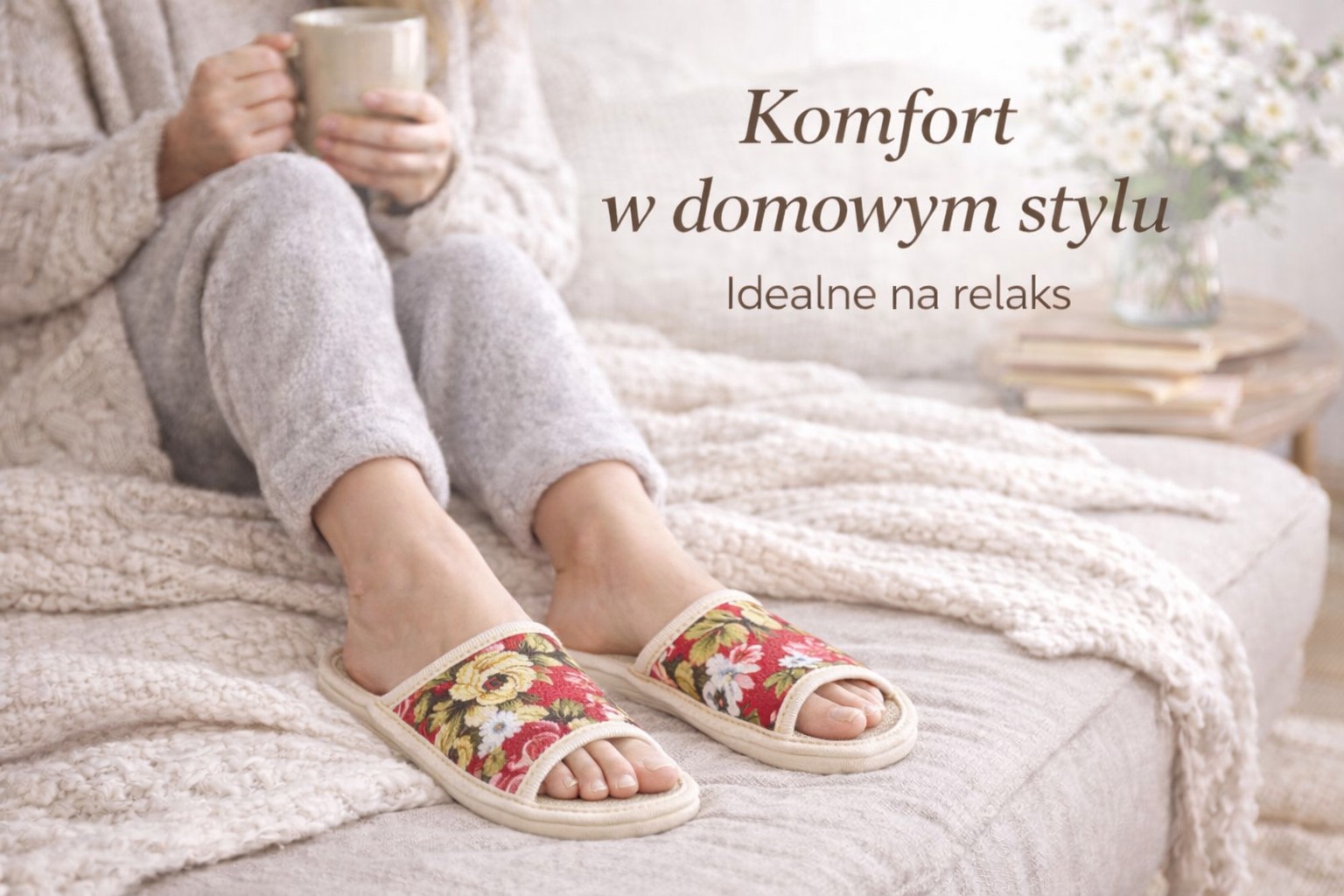 Kapcie damskie lniane w domowym relaksie
